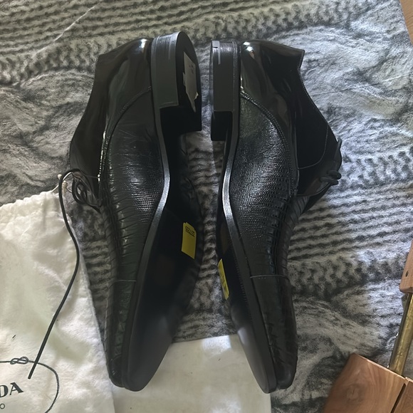 Prada men’s black lizard shoes lace up. - Picture 2 of 6